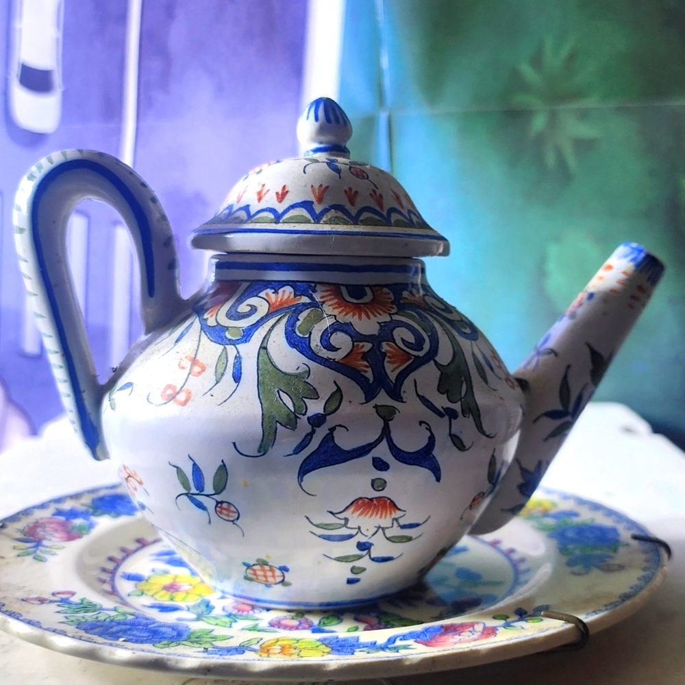 Decor Rouen Fait Main Vintage French Hand Made Floral sugar bowl 4 inch